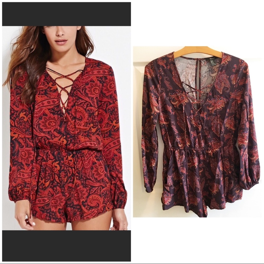 FOREVER 21 paisley long sleeve romper size M
